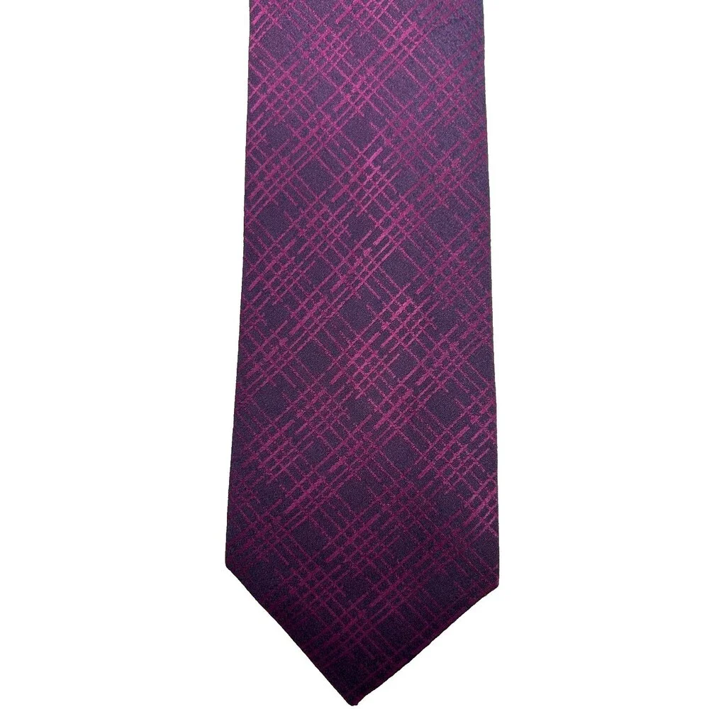 Calvin Klein Men’s Tie Purple Magenta Plaid Geometric Skinny  57.5